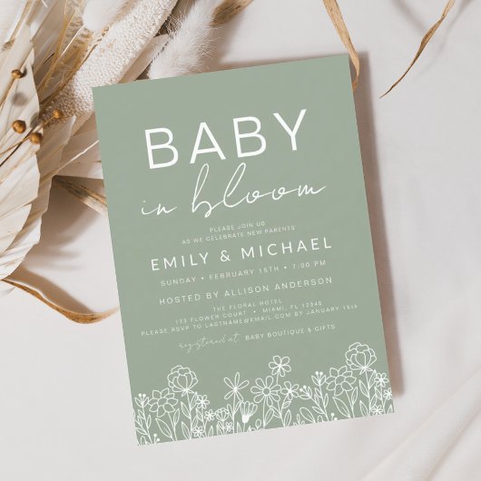 Sage Green Wildflower Baby in Bloom Shower Kaart