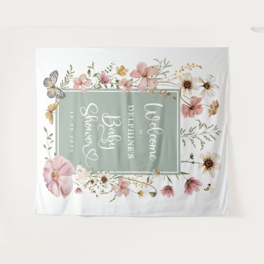 Sage Green Wildflower Baby in Bloom Shower Welkom Wandkleed (Voorkant (horizontaal))