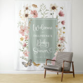 Sage Green Wildflower Baby in Bloom Shower Welkom Wandkleed (In situ)