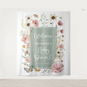 Sage Green Wildflower Baby in Bloom Shower Welkom Wandkleed (Voorkant)