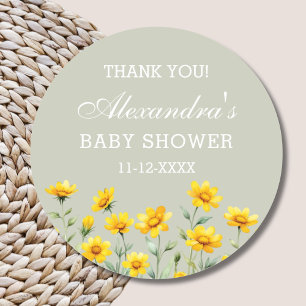 Sage Green Wildflower Baby shower Bedankt Ronde Sticker