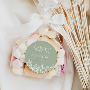 Sage Green Wildflower Baby shower Dank je wel guns Ronde Sticker
