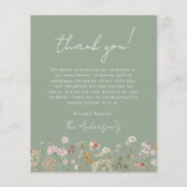 Sage Green Wildflower Baby shower Dank u kaart (Voorkant)