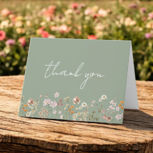 Sage Green Wildflower Baby shower Garden Bedankkaart