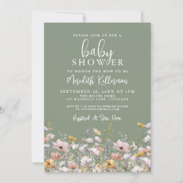 Sage Green Wildflower Baby Shower Kaart