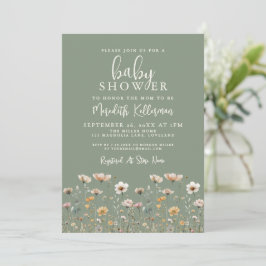 Sage Green Wildflower Baby Shower Kaart