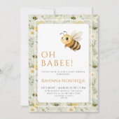 Sage Green Wildflower Bee Custom Oh Babee Shower Kaart (Voorkant)