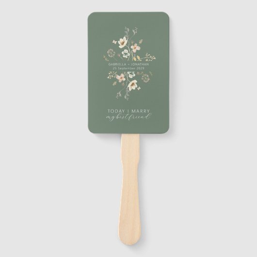 Sage Green Wildflower Bloemen Wedding Program Fan Handwaaier (Voorkant)