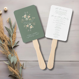 Sage Green Wildflower Bloemen Wedding Program Fan Handwaaier