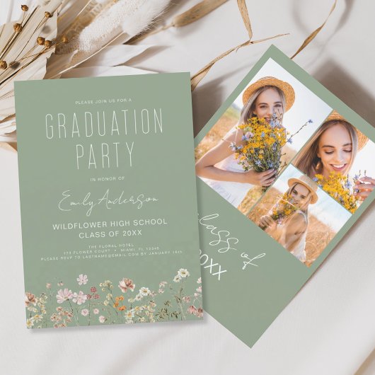 Sage Green Wildflower Bloom Graduation Party Foto