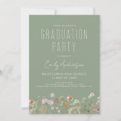 Sage Green Wildflower Bloom Graduation Party Foto Kaart (Voorkant)