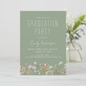 Sage Green Wildflower Bloom Graduation Party Foto Kaart (Staand voorkant)