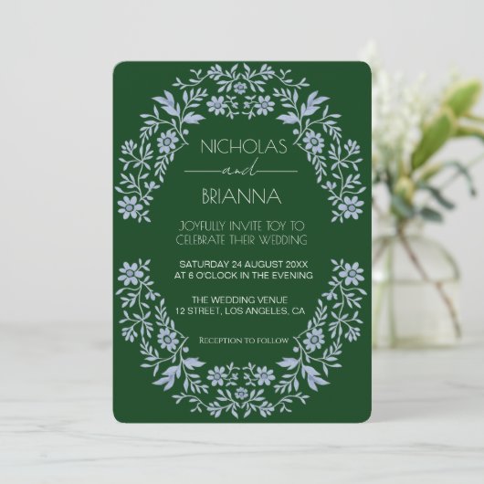 Sage Green Wildflower Bohemian Wedding Invitation Kaart (Staand voorkant)