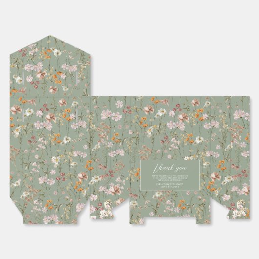 Sage Green Wildflower Boho Baby in Bloom Garden Bedankdoosjes (Ongevouwen)