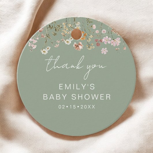 Sage Green Wildflower Boho Baby shower Bedankt Bedankjes Labels