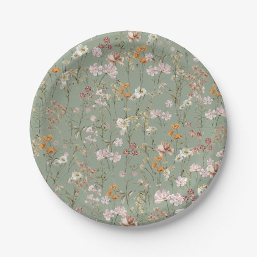 Sage Green Wildflower Boho Baby shower in Bloom Papieren Bordje (Voorkant)