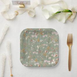 Sage Green Wildflower Boho Baby shower in Bloom Papieren Bordje