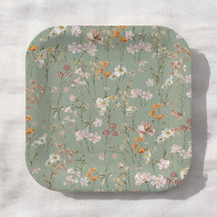 Sage Green Wildflower Boho Baby shower in Bloom Papieren Bordje