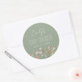 Sage Green Wildflower Boho Baby shower in Bloom Ronde Sticker (Envelop)