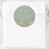Sage Green Wildflower Boho Baby shower in Bloom Ronde Sticker (Tas)