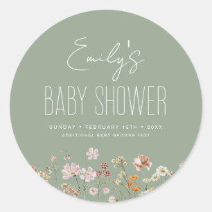 Sage Green Wildflower Boho Baby shower in Bloom Ronde Sticker
