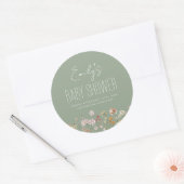 Sage Green Wildflower Boho Baby shower in Bloom Ronde Sticker (Envelop)