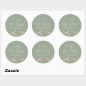 Sage Green Wildflower Boho Baby shower in Bloom Ronde Sticker (Vel)