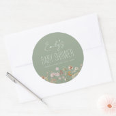 Sage Green Wildflower Boho Baby shower in Bloom Ronde Sticker (Envelop)