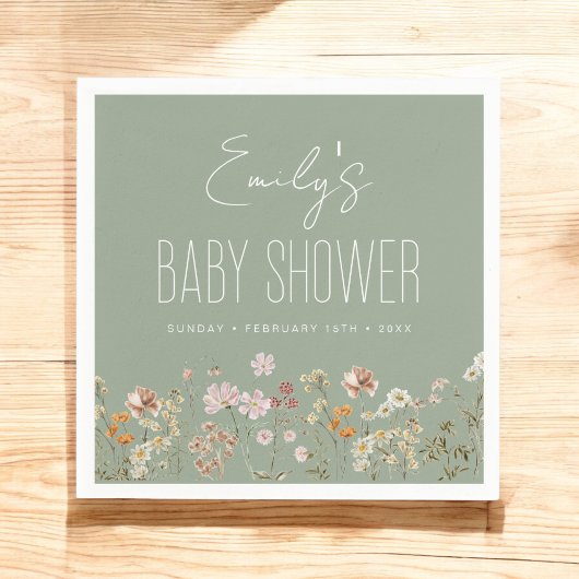 Sage Green Wildflower Boho Baby shower in Bloom Servet