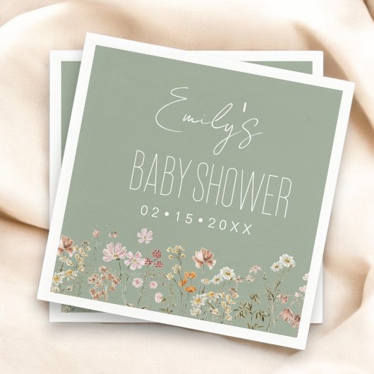 Sage Green Wildflower Boho Baby shower in Bloom Servet