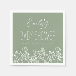 Sage Green Wildflower Boho Baby shower in Bloom Servet