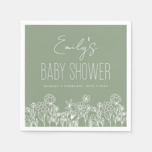 Sage Green Wildflower Boho Baby shower in Bloom Servet