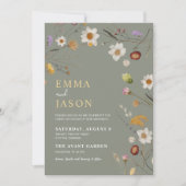 Sage Green Wildflower Boho bruiloft uitnodiging (Voorkant)