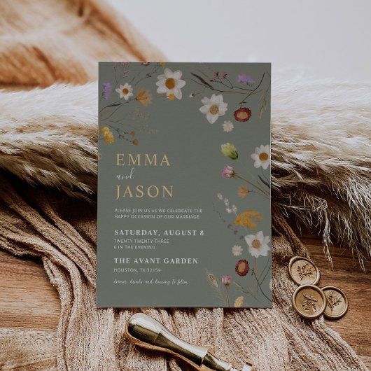 Sage Green Wildflower Boho bruiloft uitnodiging