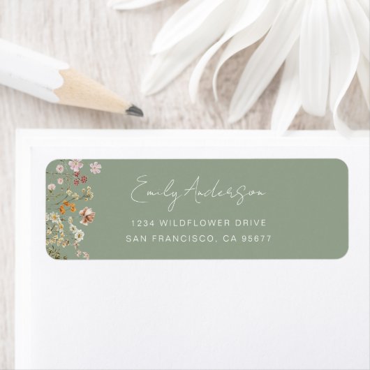 Sage Green Wildflower Boho Garden Retouradres Etiket (Insitu)