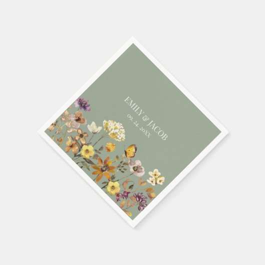 Sage Green Wildflower Boho Huwelijksservetten Servet (Hoek)