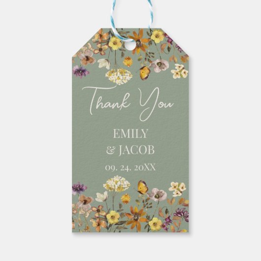 Sage Green Wildflower Boho Wedding Cadeaulabel (Achterkant)