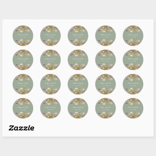 Sage Green Wildflower Boho Wedding Ronde Sticker (Vel)