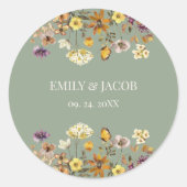 Sage Green Wildflower Boho Wedding Ronde Sticker (Voorkant)