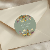 Sage Green Wildflower Boho Wedding Ronde Sticker