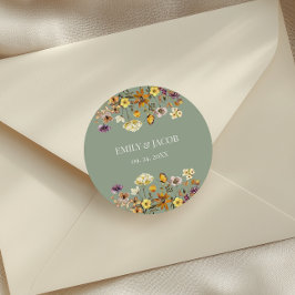 Sage Green Wildflower Boho Wedding Ronde Sticker