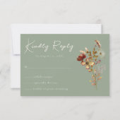 Sage Green Wildflower Boho Wedding RSVP Kaart (Voorkant)