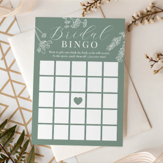 Sage Green Wildflower Bridal Shower Gift Bingo Kaart