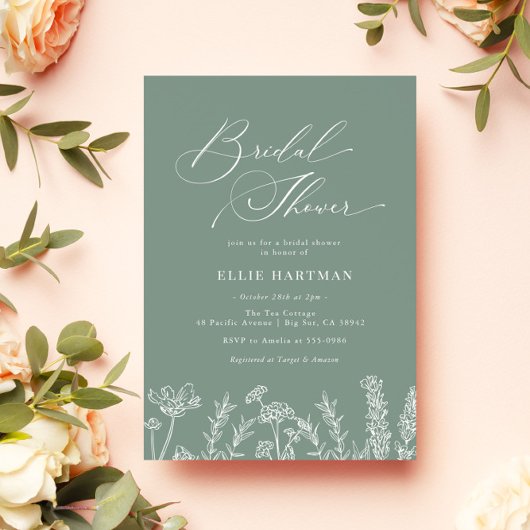 Sage Green Wildflower Bruidsdouche Uitnodiging