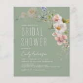 Sage Green Wildflower Bruidsdouche Uitnodiging Flyer (Voorkant)