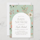 Sage Green Wildflower Butterfly Baby shower Kaart (Voorkant)
