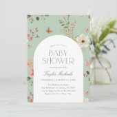 Sage Green Wildflower Butterfly Baby shower Kaart (Staand voorkant)