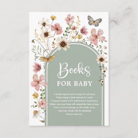 Sage Green Wildflower Butterfly Boeken voor Baby Informatiekaartje (Voorkant)