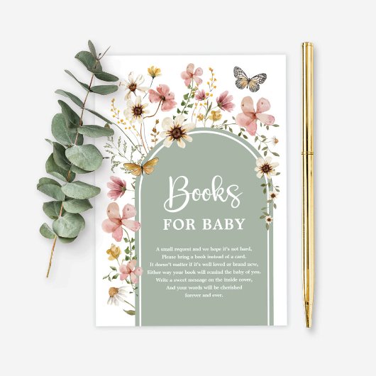 Sage Green Wildflower Butterfly Boeken voor Baby Informatiekaartje