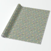 Sage Green Wildflower & Butterfly Boho Zomer Cadeaupapier (Uitgerold)